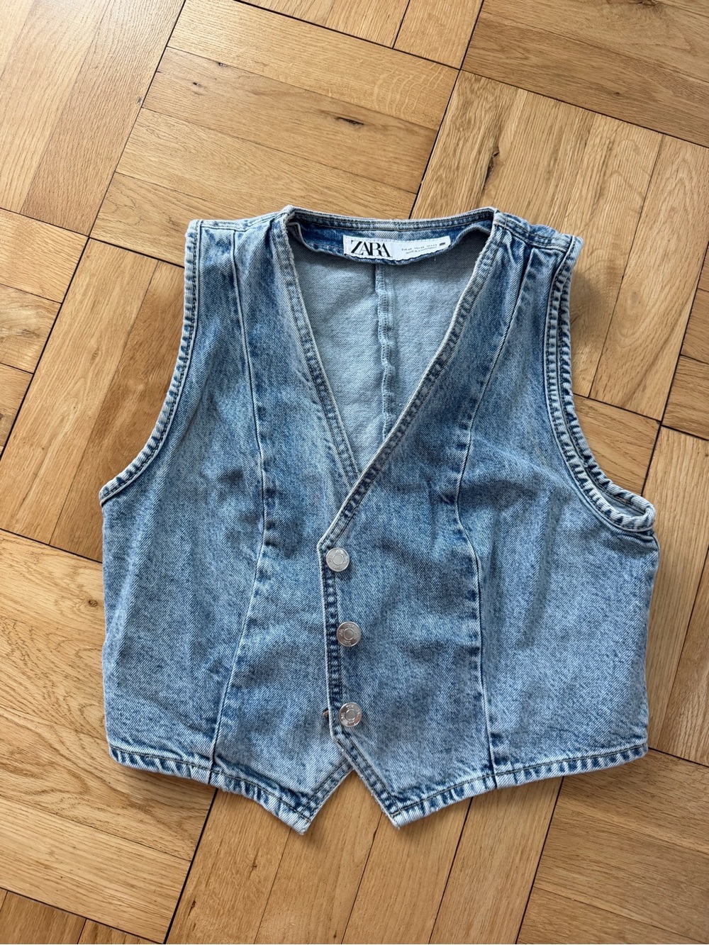 Zara Light Blue Washed Denim Vest Tank
